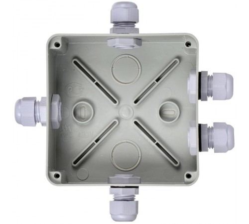 Коробка распределительная КМ41330 для о/п 100х100х50 мм IP55 (RAL7035, гермовводы PG9 5 шт)  UKO10-100-100-050-K51-55  IEK