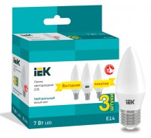 Лампа светодиодная LED C35 свеча 7Вт 230В 4000К E14 (3шт/упак)  LLE-C35-07-230-40-E14-3  IEK