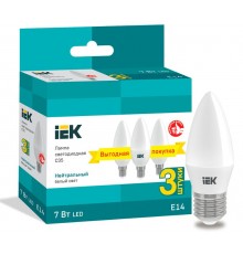 Лампа светодиодная LED C35 свеча 7Вт 230В 4000К E14 (3шт/упак)  LLE-C35-07-230-40-E14-3  IEK