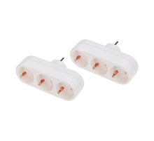 Набор тройников электрических линейных 16 А с заземлением, белый (2 шт./уп.)  11-1079-2  REXANT