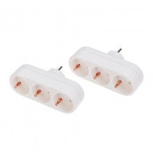 Набор тройников электрических линейных 16 А с заземлением, белый (2 шт./уп.)  11-1079-2  REXANT