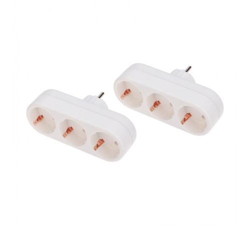 Набор тройников электрических линейных 16 А с заземлением, белый (2 шт./уп.)  11-1079-2  REXANT