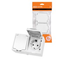 Розетка двойная 2П+З (горизонтальная) открытой установки IP54 16А белая "Вуокса"  SQ1803-1008  TDM