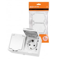 Розетка двойная 2П+З (горизонтальная) открытой установки IP54 16А белая "Вуокса"  SQ1803-1008  TDM