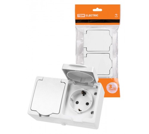 Розетка двойная 2П+З (горизонтальная) открытой установки IP54 16А белая "Вуокса"  SQ1803-1008  TDM
