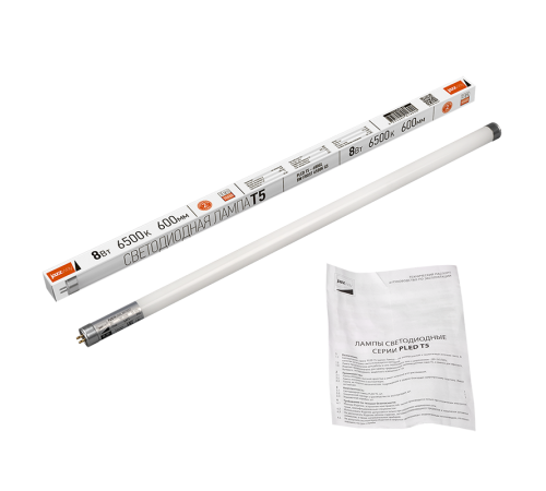 Лампа светодиодная трубчатая PLED T5 - 600GL 8w FROST 6500K 230V/50Hz (стекло)  .5016040  Jazzway