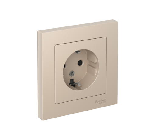 AtlasDesign Песочный Розетка с заземлением со шторками, 16А, в сборе  ATN001244  SE
