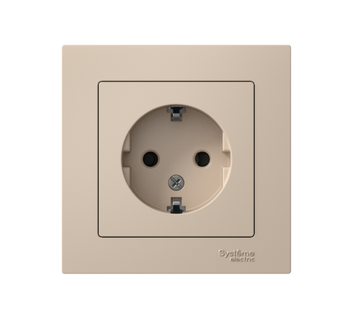 AtlasDesign Песочный Розетка с заземлением со шторками, 16А, в сборе  ATN001244  SE