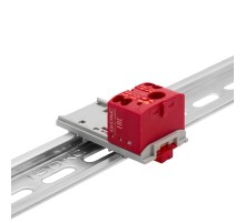 Блок распределительный с верт. адапт. на рейки шириной 15/35мм, зажим push-in, 1 ввод 6 кв.мм, 4 точки подкл. 2,5 кв.мм, красный  DTP1-104-104SPUR-V 