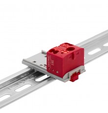 Блок распределительный с верт. адапт. на рейки шириной 15/35мм, зажим push-in, 1 ввод 6 кв.мм, 4 точки подкл. 2,5 кв.мм, красный  DTP1-104-104SPUR-V 