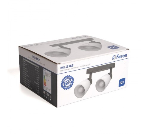 Светильник-спот настенно-потолочный под лампу 2хE27, черный ML242  41514  FERON