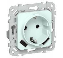 FLITE Розетка с заземлением со шторками 16А с USB A+A 3,1А РСЮша11-0-ФлХЛ холодный лед  FI-R14-16-U21-D31-K94  IEK