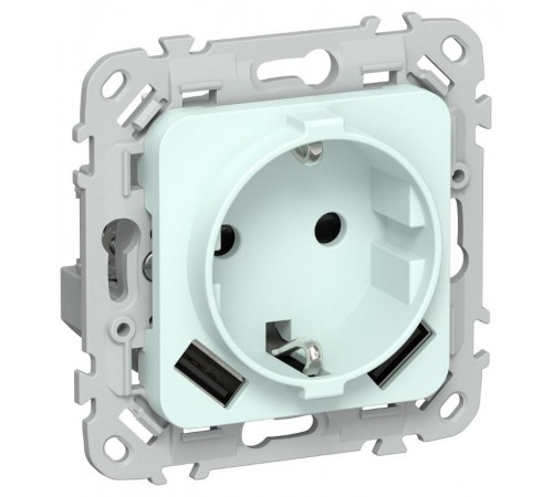FLITE Розетка с заземлением со шторками 16А с USB A+A 3,1А РСЮша11-0-ФлХЛ холодный лед  FI-R14-16-U21-D31-K94  IEK