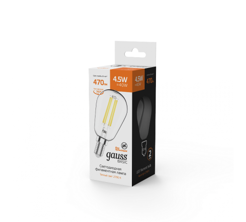 Лампа светодиодная Basic Filament ST45 4,5W 470lm 2700К Е14 LED 1/10/50  1141115  Gauss