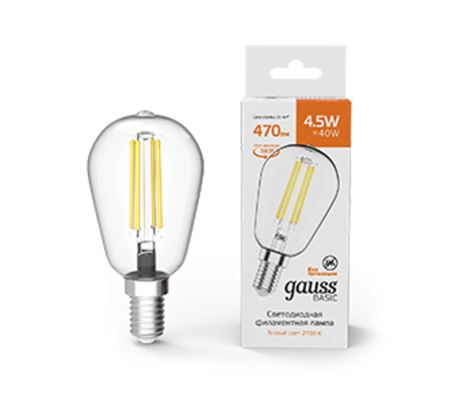 Лампа светодиодная Basic Filament ST45 4,5W 470lm 2700К Е14 LED 1/10/50  1141115  Gauss