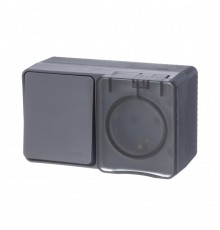 AtlasDesign Profi54 Антрацит О/У розеточный блок з/к со шт. 16А Выключатель.1-клав.10А  ATN544070  SE