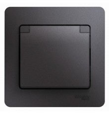Glossa Графит Розетка с заземлением со шторками с крышкой IP20 (в сборе)  GSL001346  SE