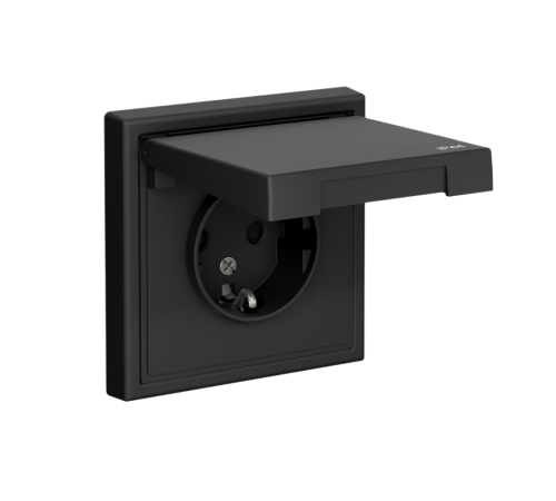 ArtGallery Карбон Розетка с заземлением, со шторками, с крышкой, 16А, IP44, механизм  GAL441046  SE