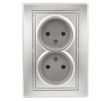 1-204-03 Intro Розетка 2х2P, 16А-250В, IP20, СУ, Plano, алюминий  Б0030066  Intro