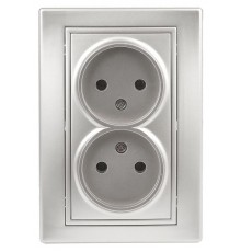 1-204-03 Intro Розетка 2х2P, 16А-250В, IP20, СУ, Plano, алюминий  Б0030066  Intro