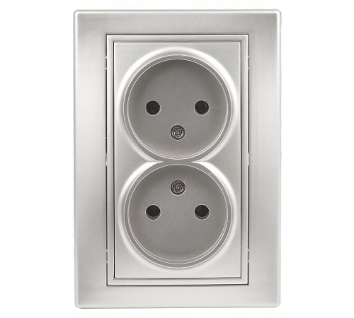 Розетка Intro Plano 1-204-03 без заземления двойная 2х2P, 16А-250В, IP20, СУ, алюминий  Б0053907  Intro