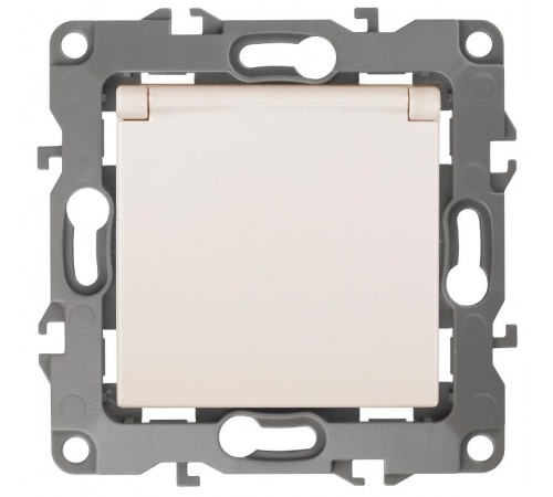 12-2003-02  Розетка с заземлением со шторками с крышкой, 16А-250В, б.л., Эра12, слоновая кость  Б0038807  ЭРА