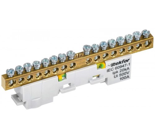 TEKFOR Шина PE "земля" неизолированная на универсальном держателе 6х9-16-Ж  TF-NN10-16-DL-K05  IEK