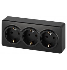 Розетка ЭРА Эксперт 11-2208-05 тройная с заземлением 3х2P+E Schuko, IP20, 16A-250В, ОУ, Антрацит  Б0063007  ЭРА