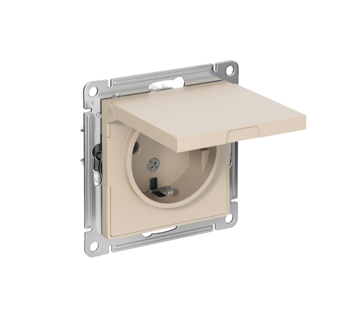 AtlasDesign Песочный Розетка с заземлением со шторками с крышкой, 16А, IP20, механизм  ATN001246  SE