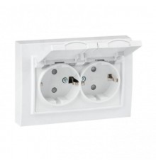 Минск Розетка 2-местная СП с/з с крышкой 16А белая с защ. штор. IP44  ERR16-129-200-44  EKF
