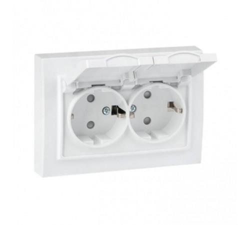Минск Розетка 2-местная СП с/з с крышкой 16А белая с защ. штор. IP44  ERR16-129-200-44  EKF