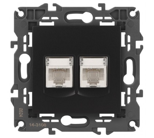 14-3108-05 Розетка 2хRJ45, IP20, антрацит  Б0034312  ЭРА