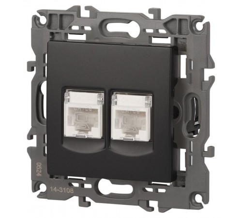 14-3108-05 Розетка 2хRJ45, IP20, антрацит  Б0034312  ЭРА