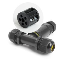 LD523/LD530 Соединитель-коннектор для проводов T 3-контактный, водонепрониц. (клемма 3pin), черный  41462  Feron