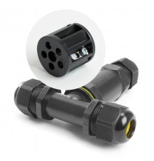 LD523/LD530 Соединитель-коннектор для проводов T 3-контактный, водонепрониц. (клемма 3pin), черный  41462  Feron
