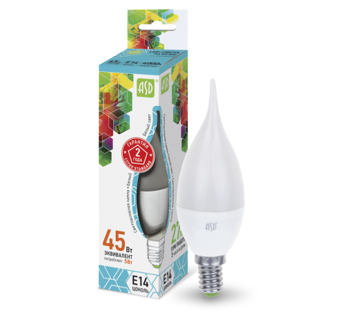 Лампа светодиодная LED-СВЕЧА НА ВЕТРУ-standard 5Вт 230В Е14 4000К 450Лм  4690612004525  ASD