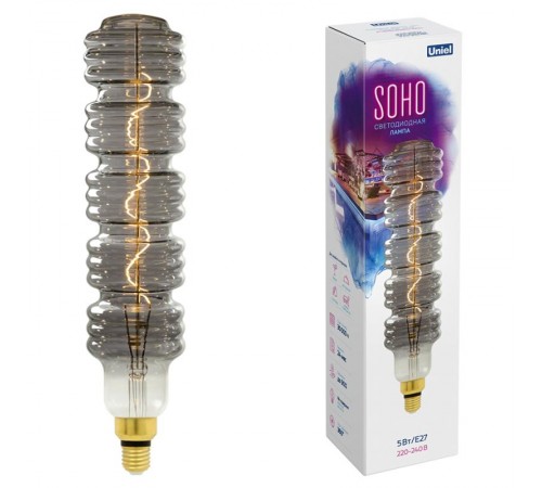 Лампа светодиодная LED-SF41-5W/SOHO/E27/CW CHROME/SMOKE GLS77CR LED SOHO. Хромированная/дымчатая колба. Спиральный филамент  UL-00005921  Uniel