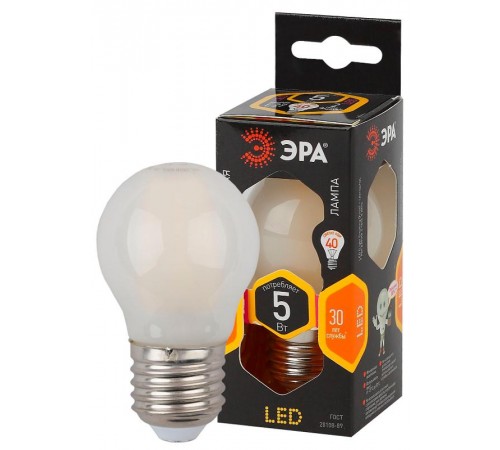Лампа светодиодная F-LED P45-5W-827-E27 (филамент, шар, 5Вт, тепл, E27)  Б0043438  ЭРА