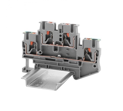 Клемма двухуровневая, проходной уровень и заземление, зажим push-in, 4 точки подключения, 2.5 кв.мм  VPRTT-2.5-L-PE  DKC