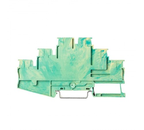 Клемма заземления трехуровневая, зажим push-in, 6 точек подключения, 2.5 кв.мм  VPR-2.5-3L-PE-YG  DKC