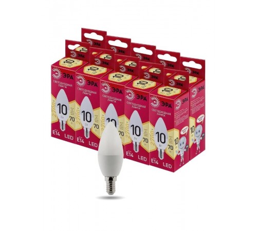 Лампа светодиодная LED B35-10W-827-E14 R (диод, свеча, 10Вт, тепл, E14) (10/100/3500)  Б0049641  ЭРА