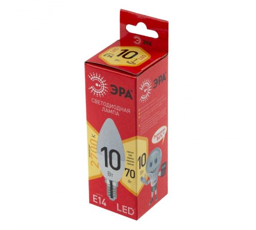 Лампа светодиодная LED B35-10W-827-E14 R (диод, свеча, 10Вт, тепл, E14) (10/100/3500)  Б0049641  ЭРА