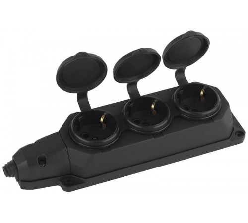 Колодка каучуковая с/з 3гн 16A IP44 черная K-3e-B-IP44 Б0044545  ЭРА