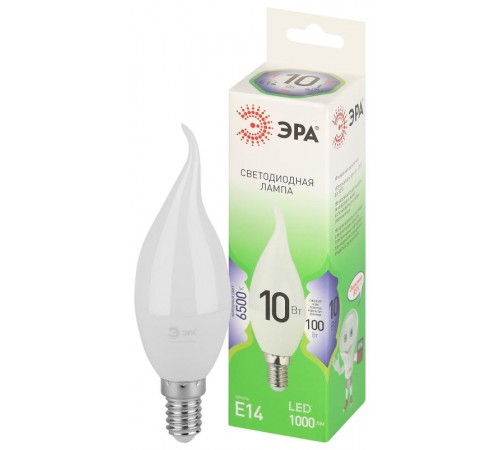 Лампа светодиодная  GREEN LINE LED BXS-10W-865-E14 GL E14 10 Вт свеча на ветру холодный свет  Б0067134  ЭРА