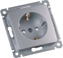 Розетка скрытой установки, одноместная, с заземляющим контактом, со шторкой, механизм, цвет серебро  РС16-412-06  HEGEL