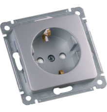 Розетка скрытой установки, одноместная, с заземляющим контактом, со шторкой, механизм, цвет серебро  РС16-412-06  HEGEL