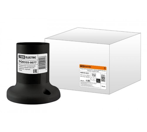 Патрон Е27 потолочный, термостойкий пластик, прямой, черный,  SQ0335-0077  TDM