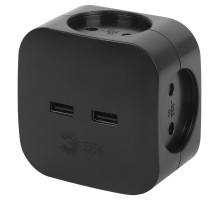Разветвитель электрический ЭРА SP-4-USB-B на 4 розетки + 2xUSB 2400mA, без заземл 10А (черный)   Б0049536  ЭРА