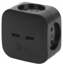 Разветвитель электрический ЭРА SP-4-USB-B на 4 розетки + 2xUSB 2400mA, без заземл 10А (черный)   Б0049536  ЭРА