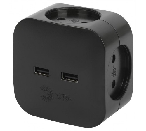 Разветвитель электрический ЭРА SP-4-USB-B на 4 розетки + 2xUSB 2400mA, без заземл 10А (черный)   Б0049536  ЭРА